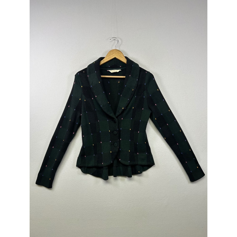 Dark Academia Hiho Womens Large Wool Blend Plaid Peplum Knit Blazer Flawed